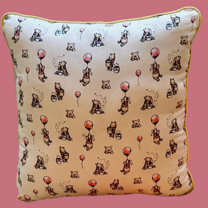 Winnie The Pooh Bear Birthday Balloons Pillow 16x16 Pillow Yellow Piping